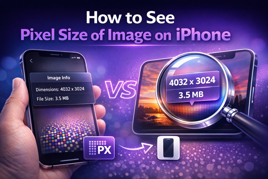 how to see pixel size of image on iphone